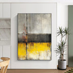 Gray - Yellow Abstract Cross Painting with Industrial Charm WINK422