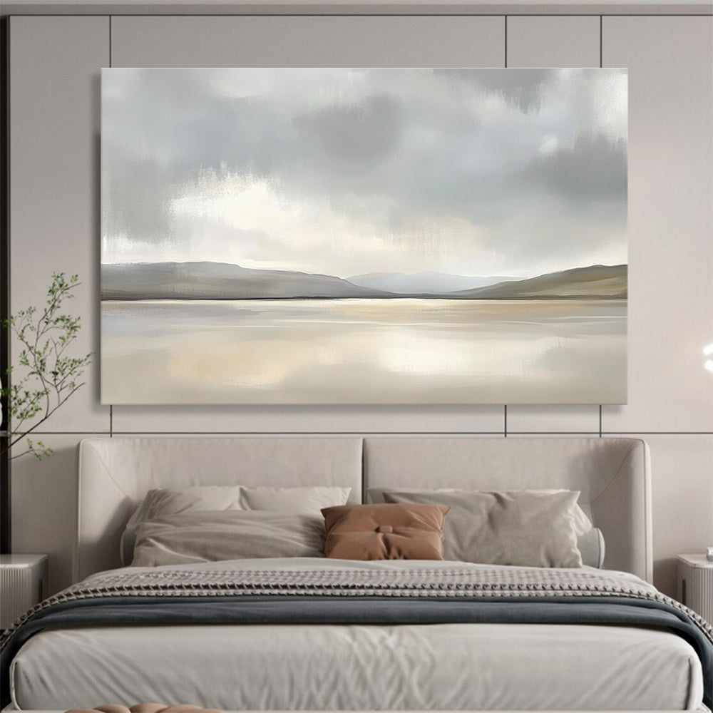 Minimalist Monochrome Lake - Mountain Abstract Painting ABS233