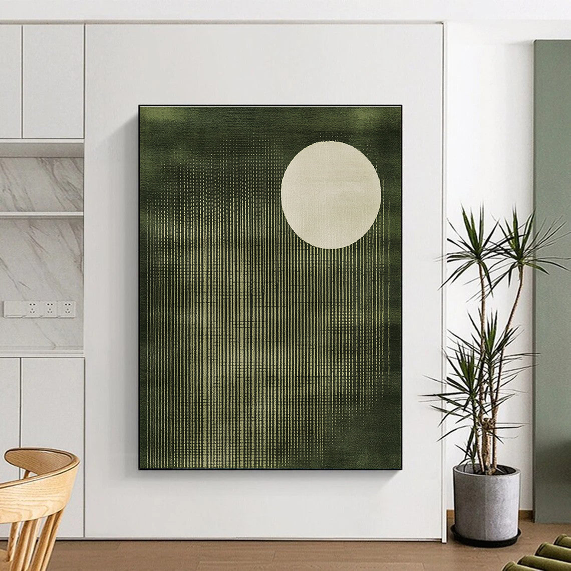 Green and White Circular Art - Minimalist Abstract Design GAB0407