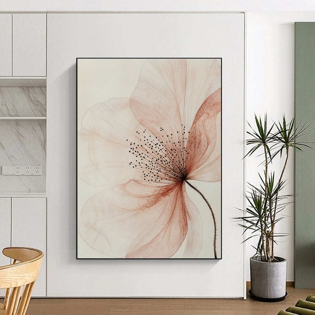 Delicate Pink Flower Sketch Abstract Painting with Fine Details GAB0073
