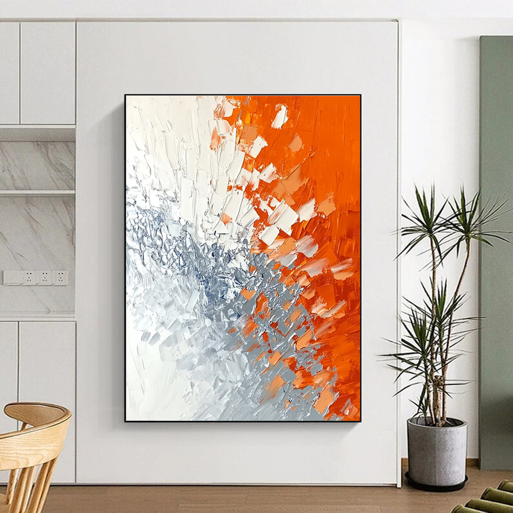 Orange Gray Burst - Dynamic Abstract Painting GAB0639