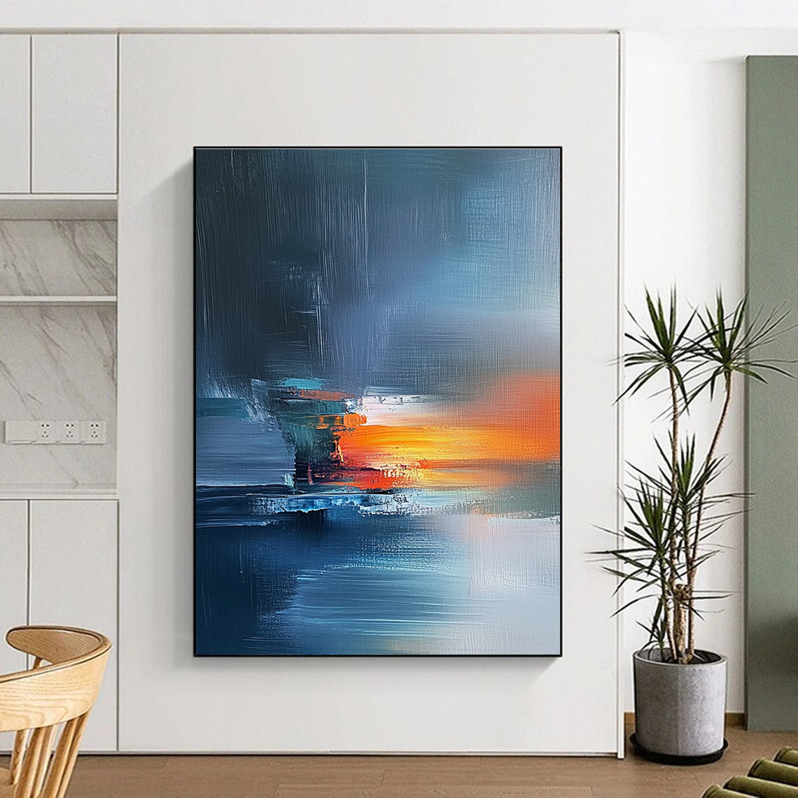 Blue Orange Gray Abstract Painting with Dramatic Sunset Vibes WINK472