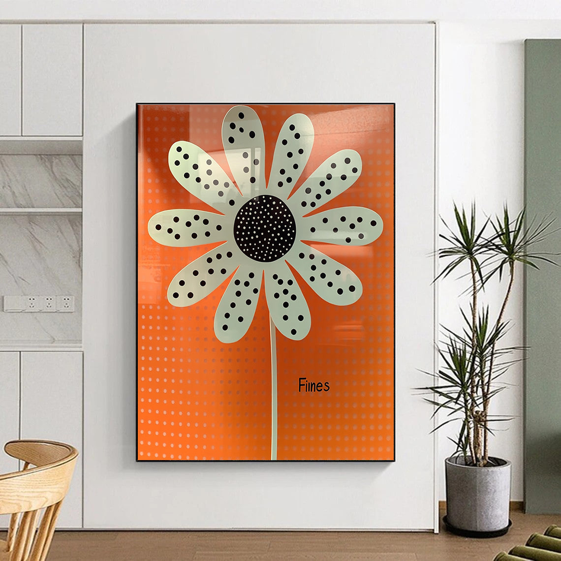 Polka Dot Flower on Orange - Playful Botanical Art GAB0408