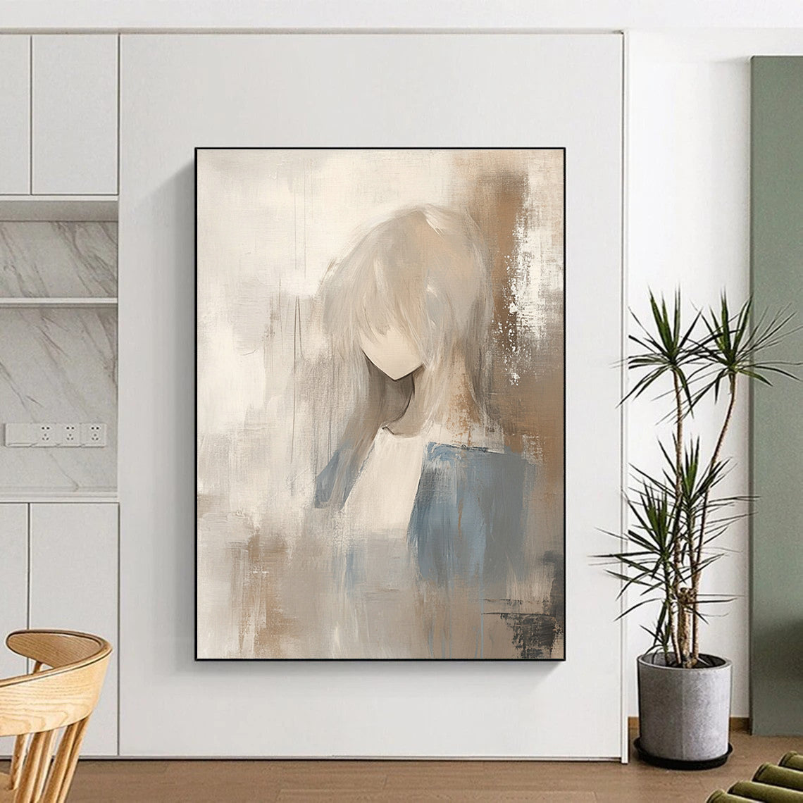 Figure in Neutral Tones Abstract Painting for Serene - Themed Bedrooms GAB0930