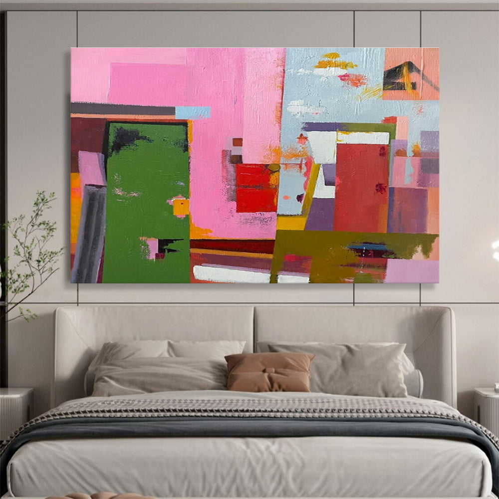 Pink - Toned Abstract City Painting for Modern Spaces YHT013
