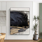 Dynamic Black - Beige Abstract Painting for Contemporary Art Exhibits HENG202