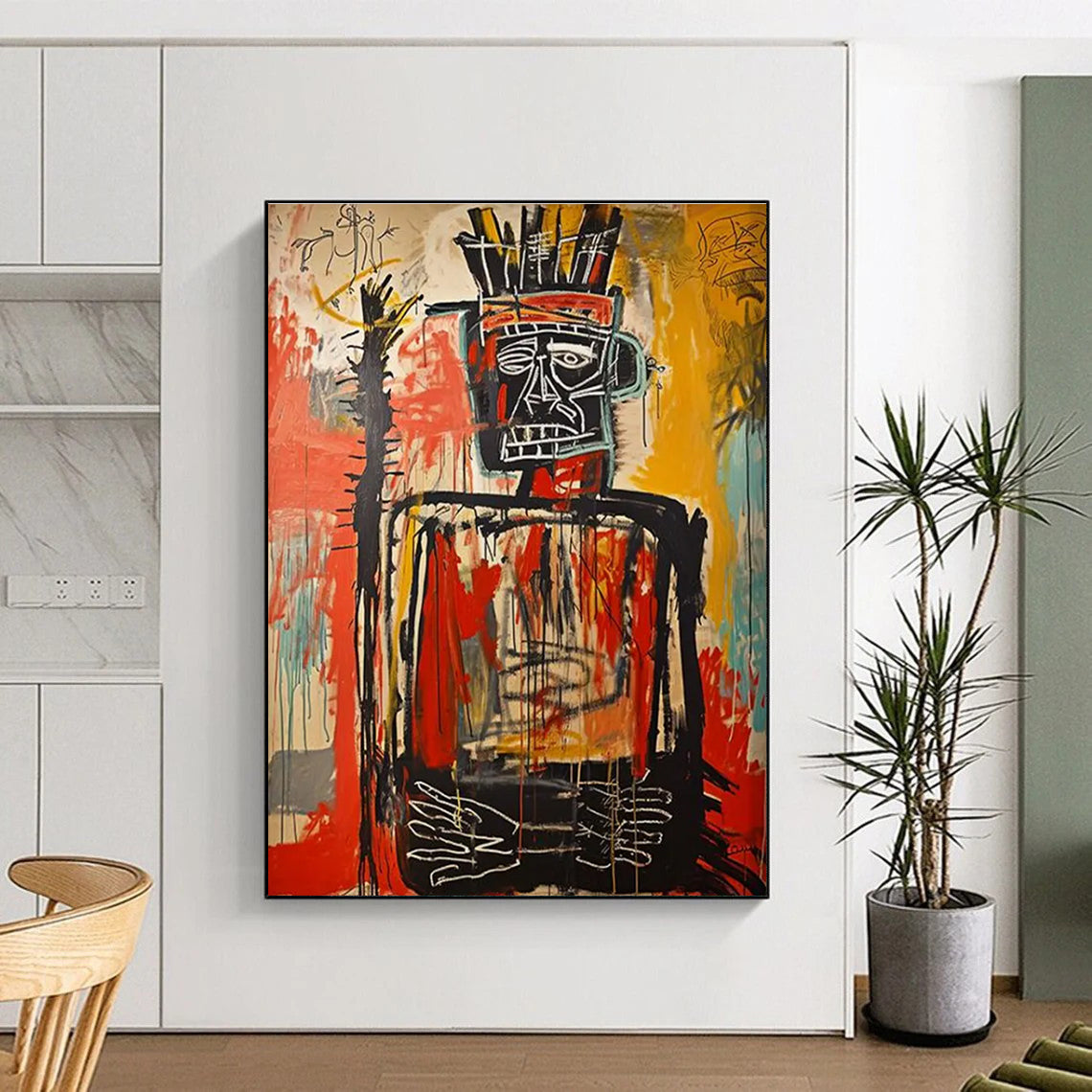 Tribal Figure with Headdress Abstract Painting for Cultural - Art Spaces HENG108