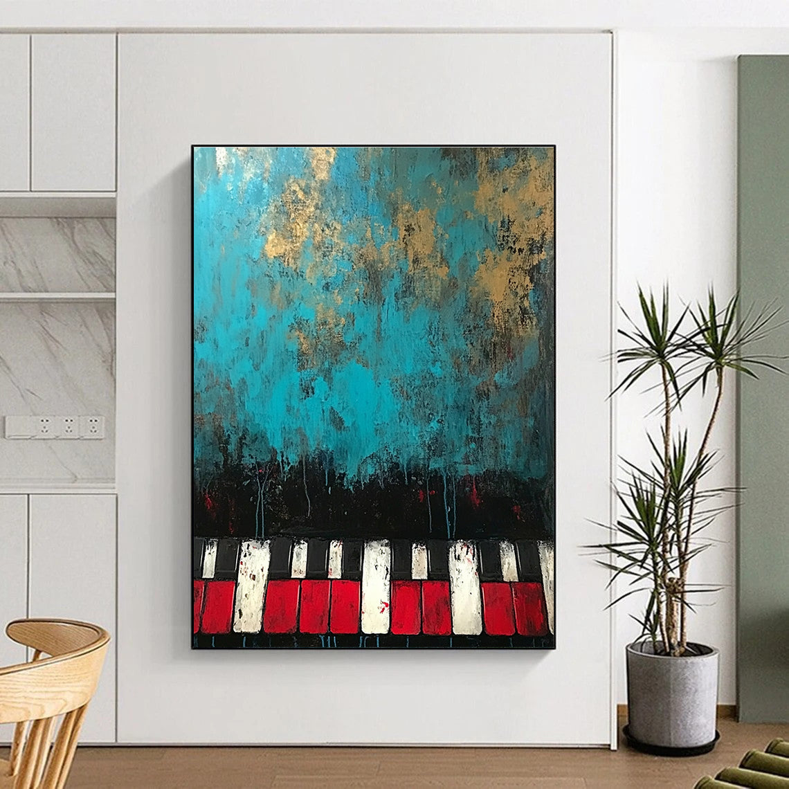 Creative Piano Keys Abstract Painting with Blue and Gold GAB0670