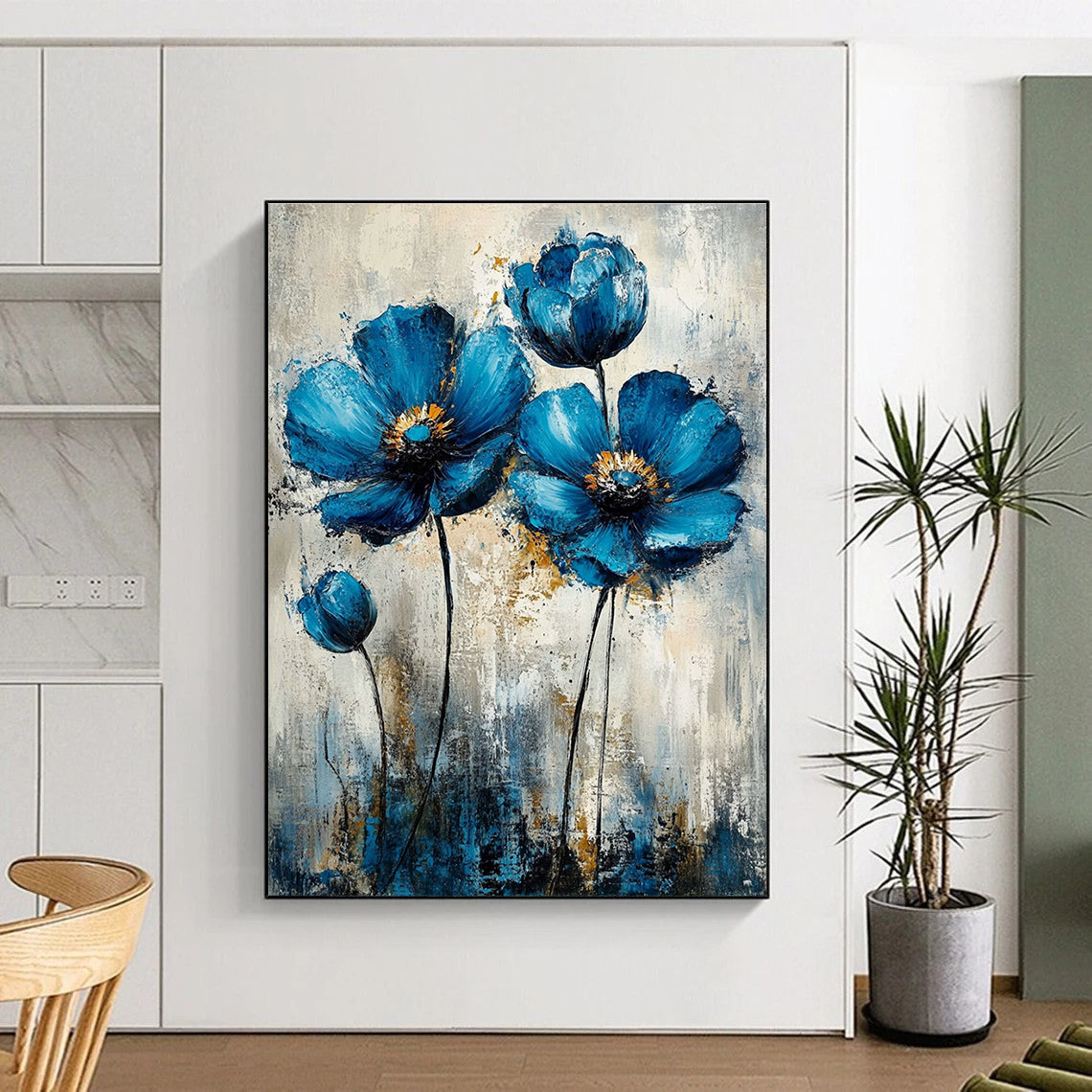 Textured Blue Flowers - Tactile Botanical Abstract Painting GAB0474