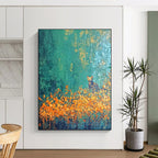 Cat in the Flower Field Enchanted Landscape Abstract Painting GAB0261