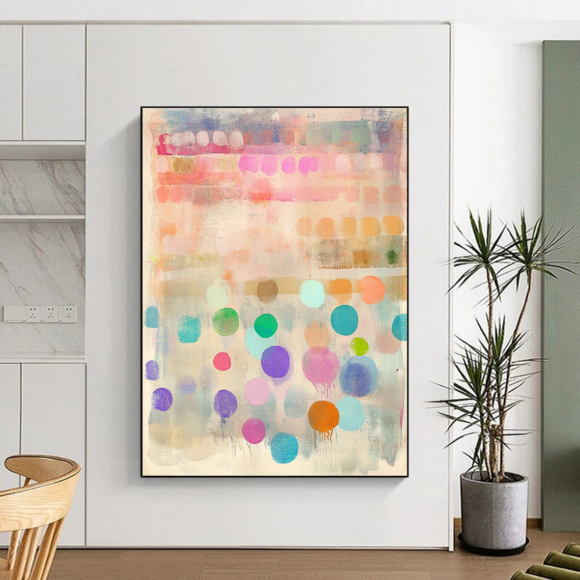 Colorful Dots and Stripes Abstract Painting of Joyful Rhythm GAB0179