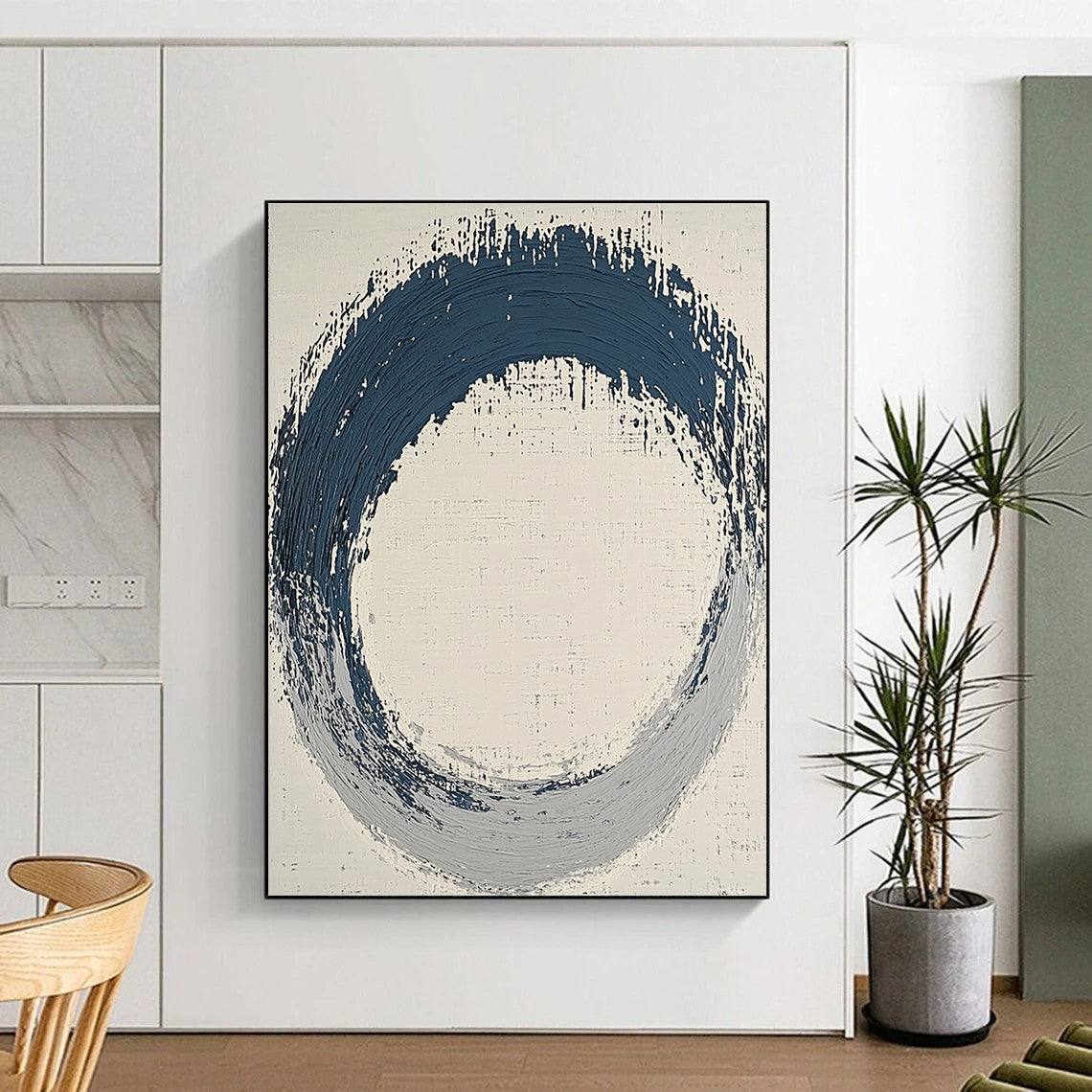 Blue and Gray Enso Abstract Painting with Zen Simplicity WINK125