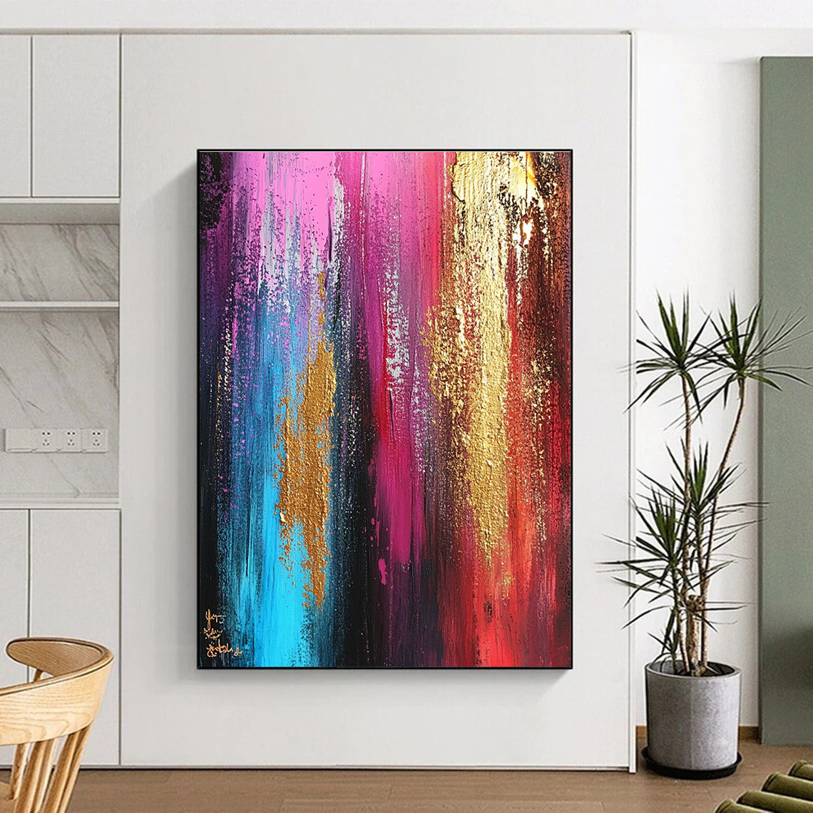 Pink and Gold Abstract Painting for Luxury - Styled Beauty Salons GAB0944