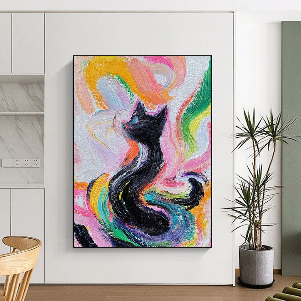 Colorful Swirling Cat Whimsical Feline Abstract Painting GAB0262