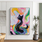 Colorful Swirling Cat Whimsical Feline Abstract Painting GAB0262