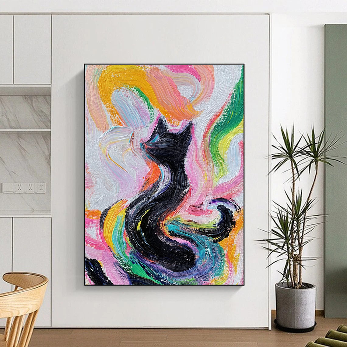 Colorful Swirling Cat Whimsical Feline Abstract Painting GAB0262