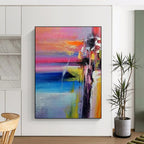 Colorful Sunset Abstract Painting for Coastal Home Living Rooms HENG419