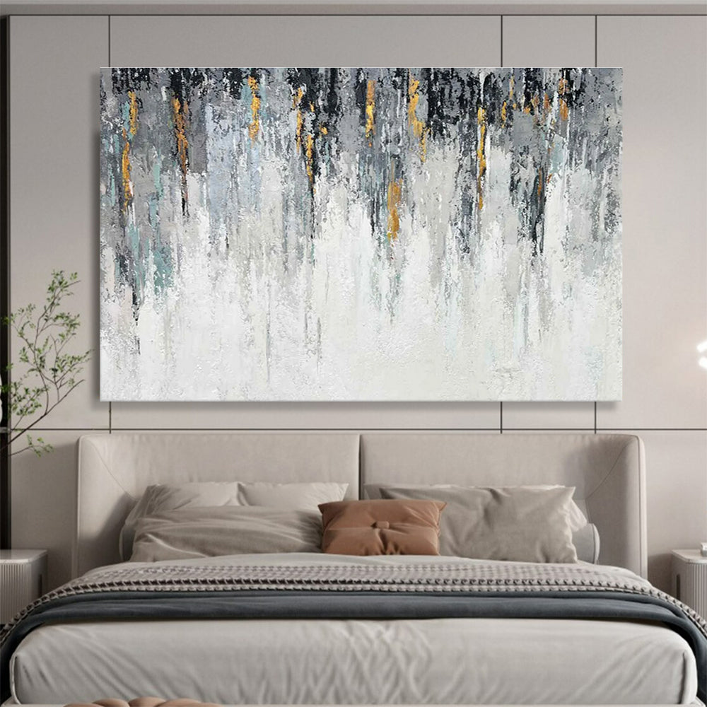 Gray and Gold Drip Abstract Painting for Sophisticated Office Reception Areas YHT277