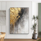 Black Gold Gray Abstract Painting with Dramatic Contrast WINK645