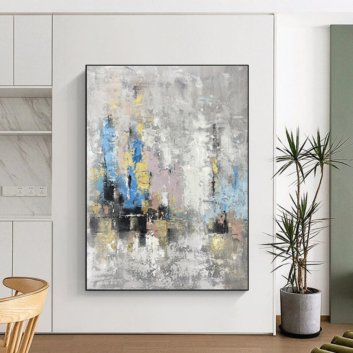 Chic Gray - Toned Abstract Cityscape Painting for Urban Interiors HENG248