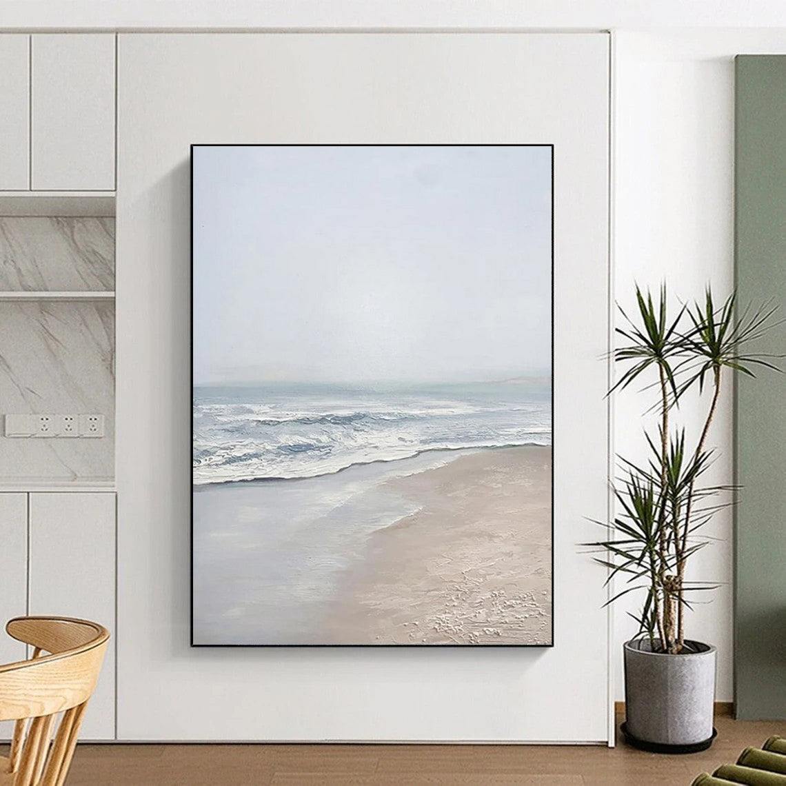 Serene Beach Scene Abstract Painting for Coastal - Themed Spaces HENG310