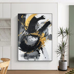 Gold - Black Abstract Swirl Painting with Elegant Movement WINK367