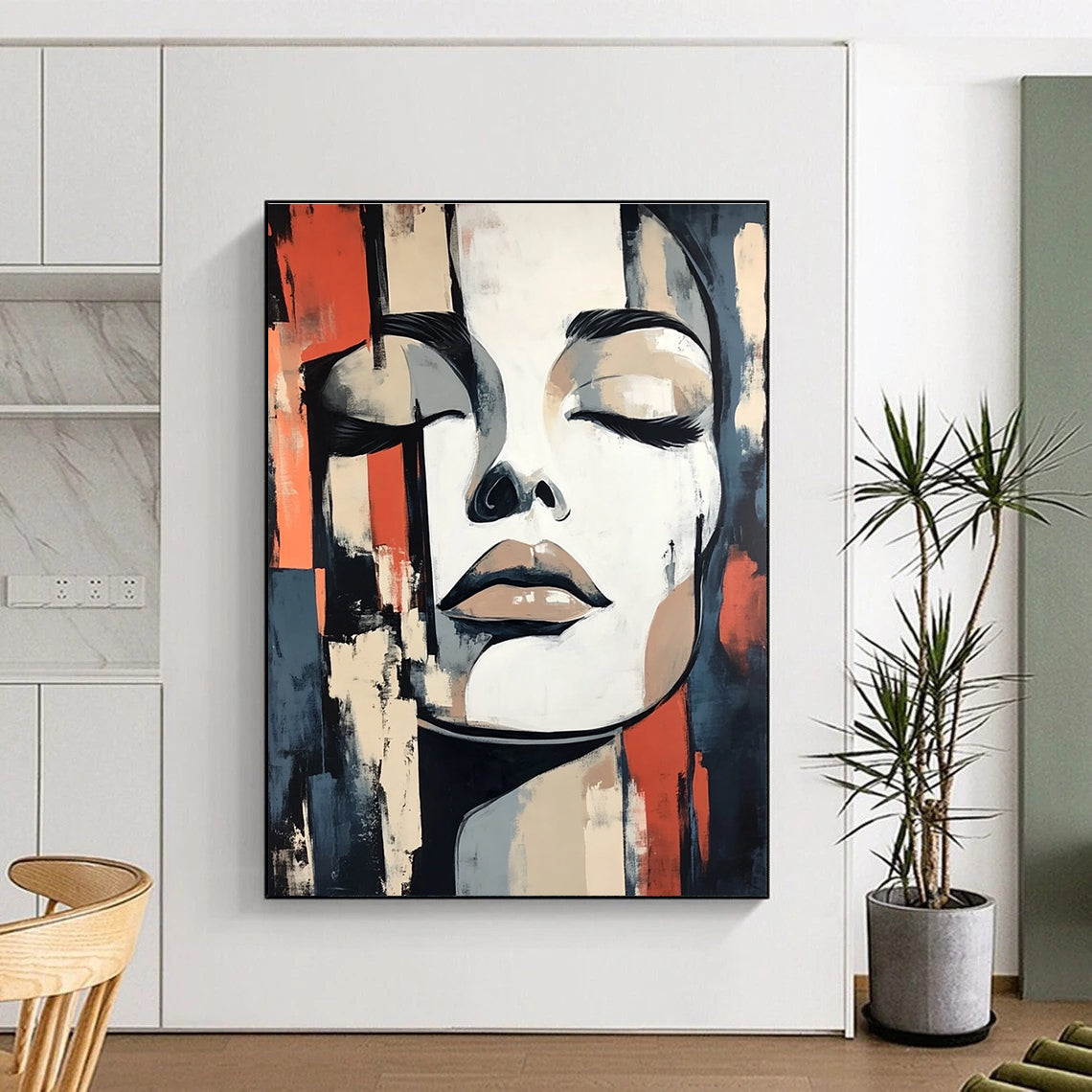 Abstract Face with Closed Eyes Painting of Serene Contemplation GAB0125