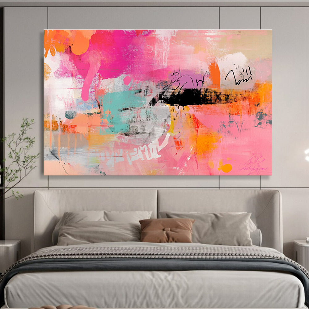 Pink and Orange Abstract Expression Painting with Bold, Spontaneous Marks ABS467