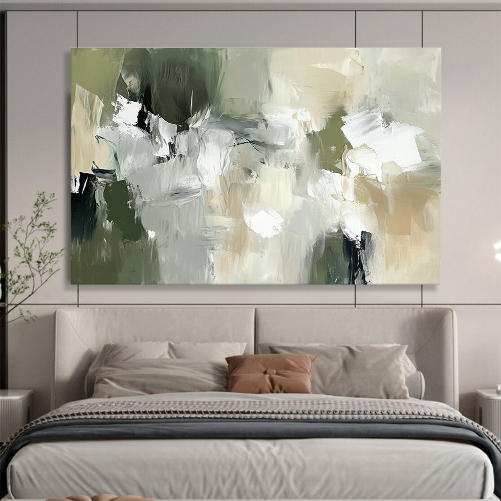 Green and Gray Abstract with Patchwork - like Forms Abstract Painting ABS376