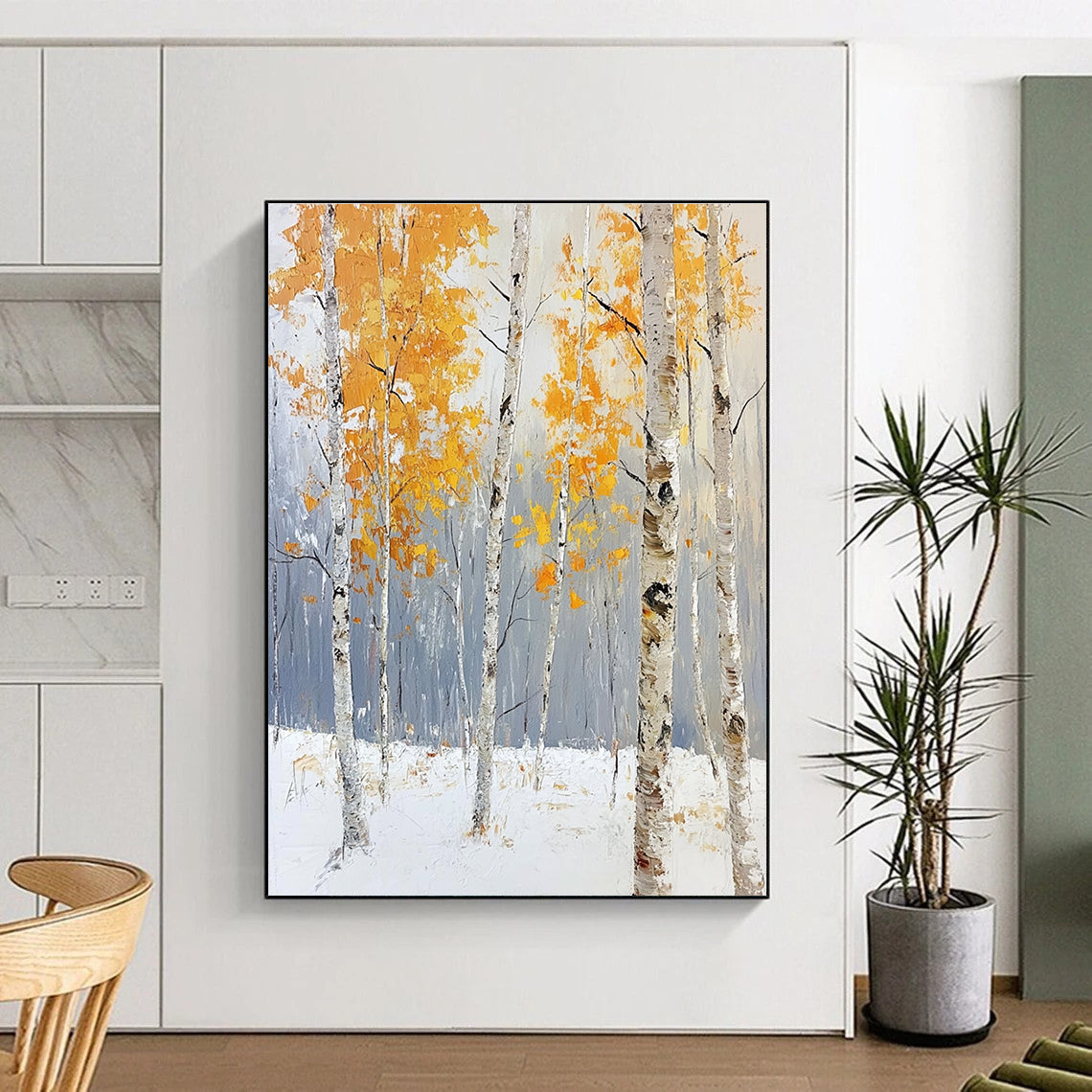 Winter Birch Forest Seasonal Landscape Abstract Painting GAB0274