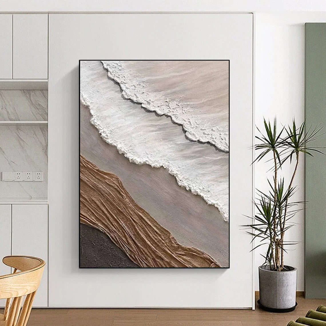 Layered Textile - Like Abstract in Neutral Tones Painting for Eclectic Interiors HENG344
