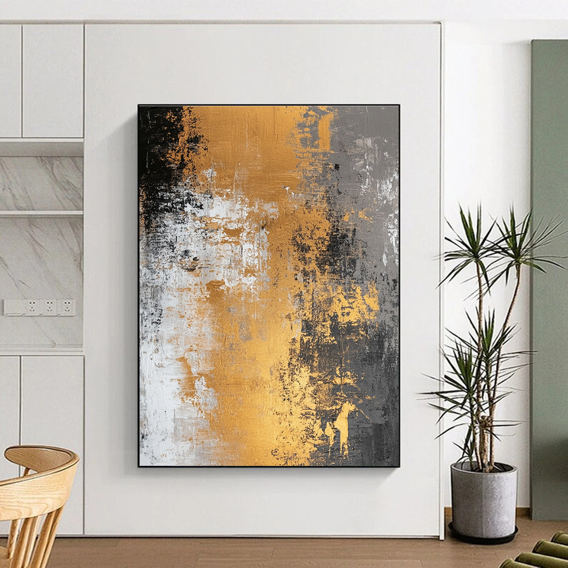 Gold Gray and White Abstract Painting with Rustic Luxury WINK318