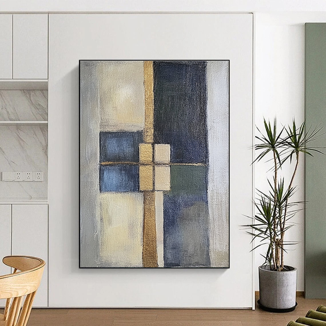Geometric Color Block Abstract Painting with Metallic Accents WINK814