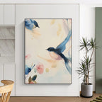 Watercolor Birds and Flowers Abstract Painting for Serene Bedrooms GAB0970