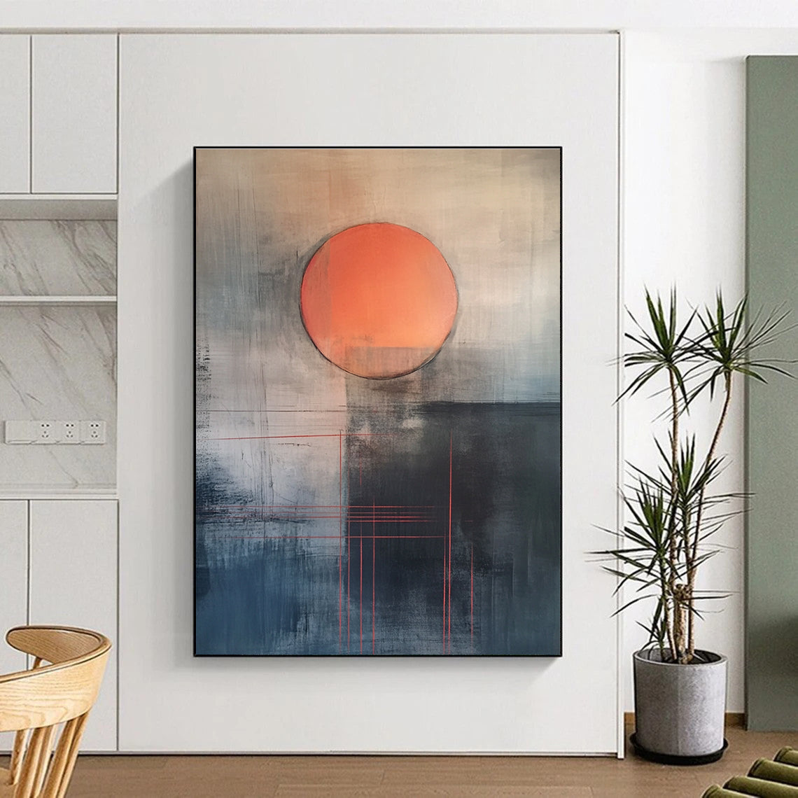 Abstract Sunset with Red Lines Conceptual Landscape Abstract Painting GAB0288