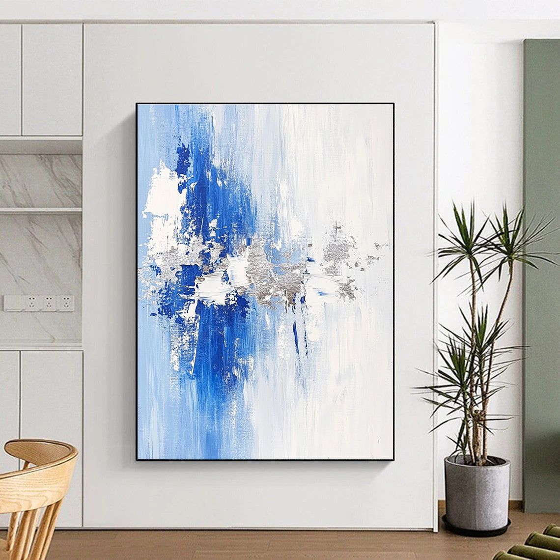 Blue - Silver Abstract Textures Painting with Subtle Opulence WINK391