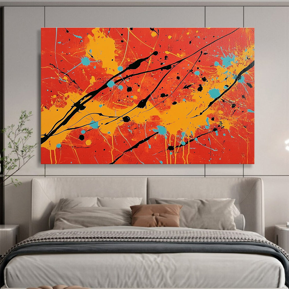 Energetic Red - Orange Splatter Expressionist Abstract Painting ABS122