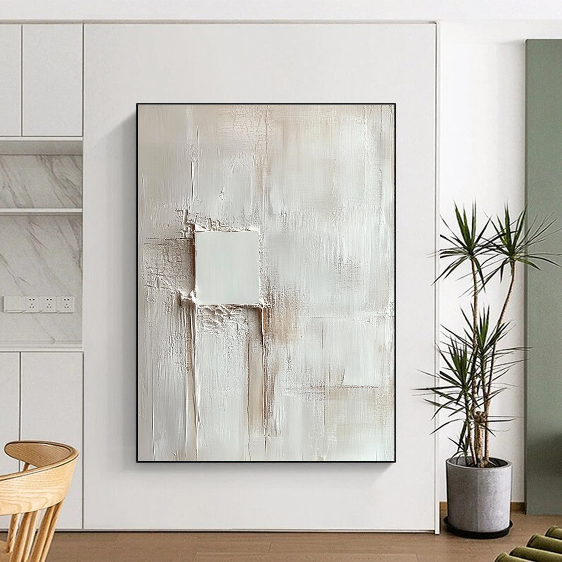Textured White Square Minimalist Abstract Painting GAB0314