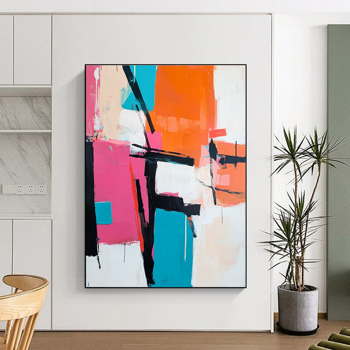 Pink and Teal Abstract Painting for Contemporary - Styled Fashion Boutiques GAB0939