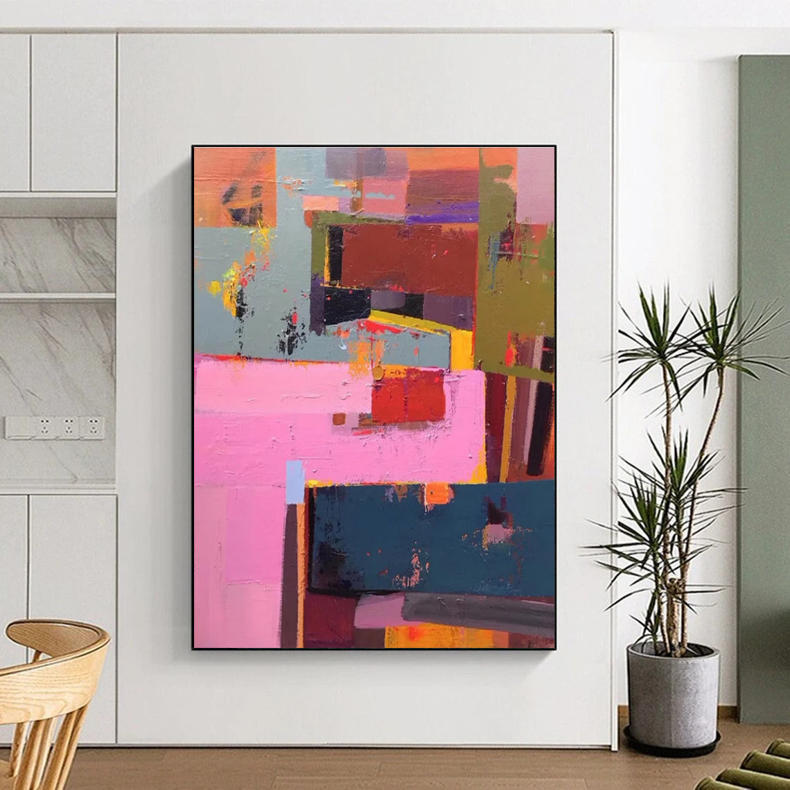 Colorful Patchwork Abstract Painting for Creative Coworking Spaces HENG032