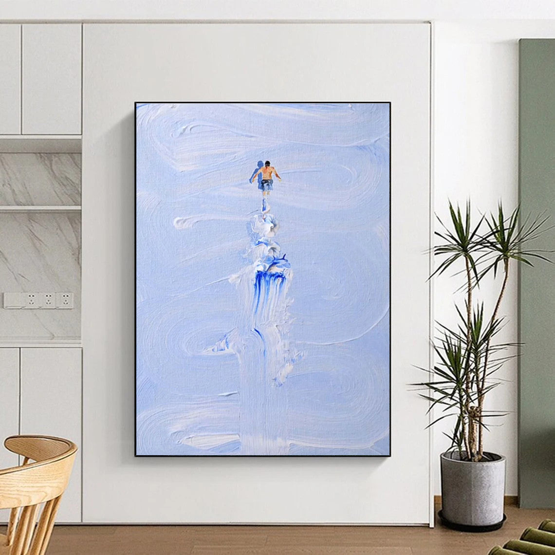 Figure on Textured Blue Path Abstract Painting for Adventure - Themed Spaces HENG327
