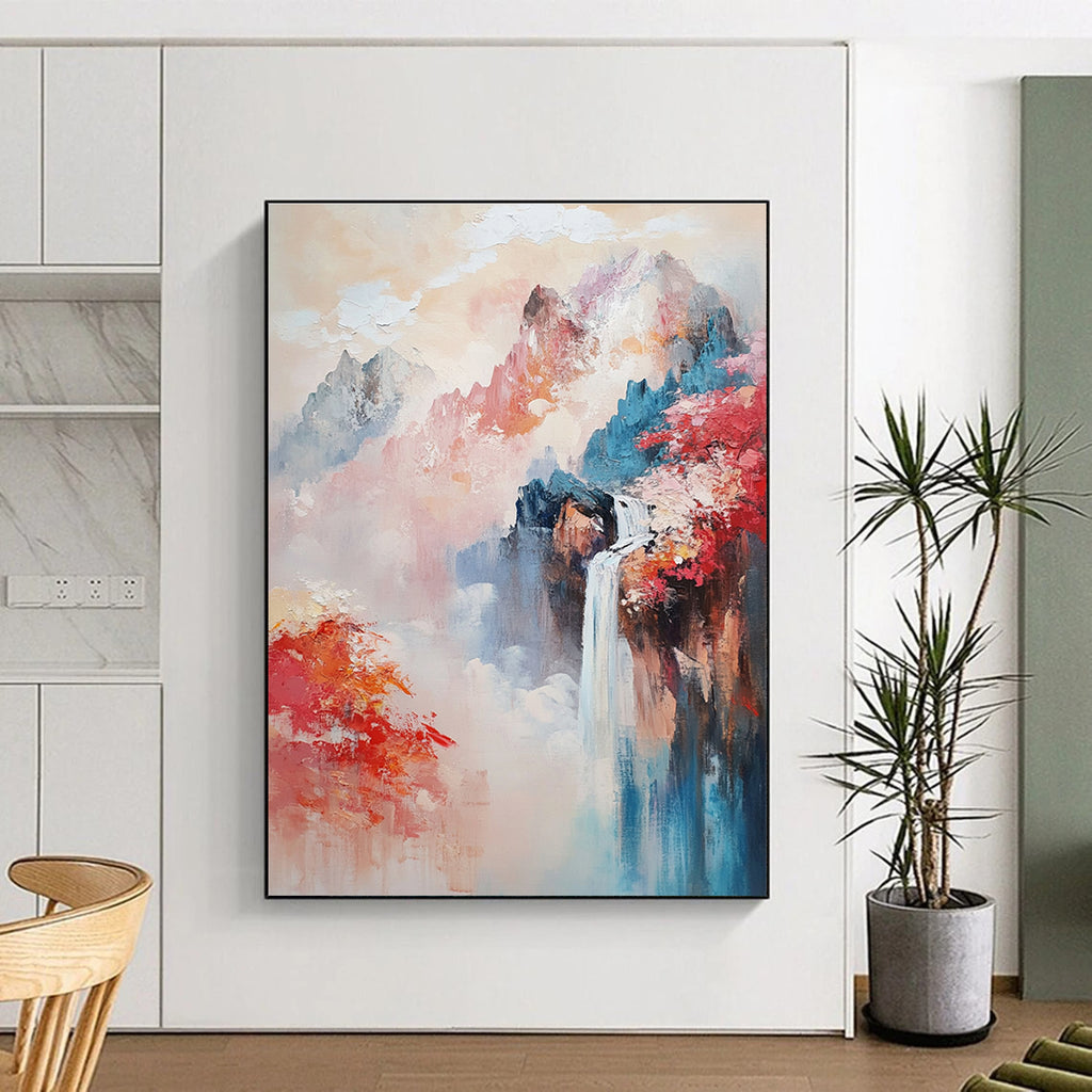 Colorful Mountain Waterfall - Vibrant Landscape Abstract Painting GAB0585