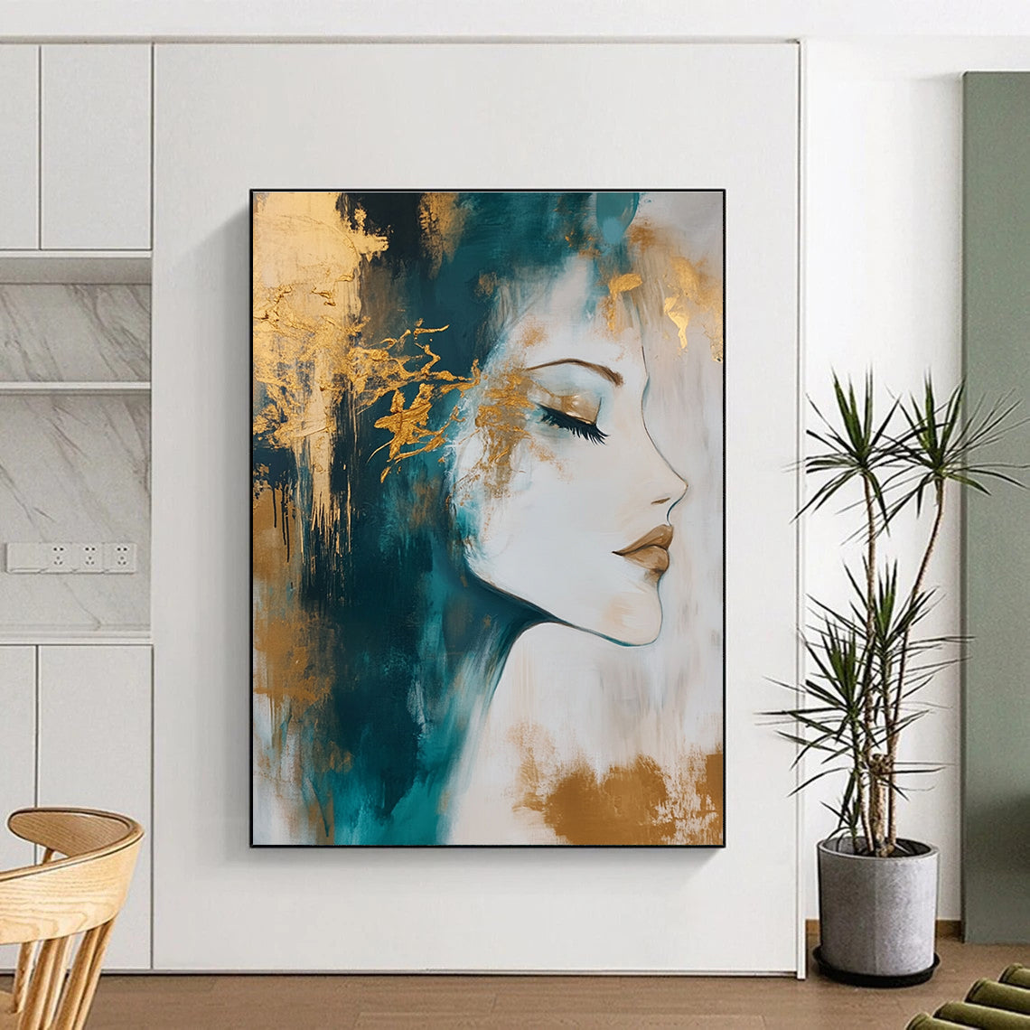 Gold - Accented Portrait Abstract Painting for Luxurious Salons GAB0848