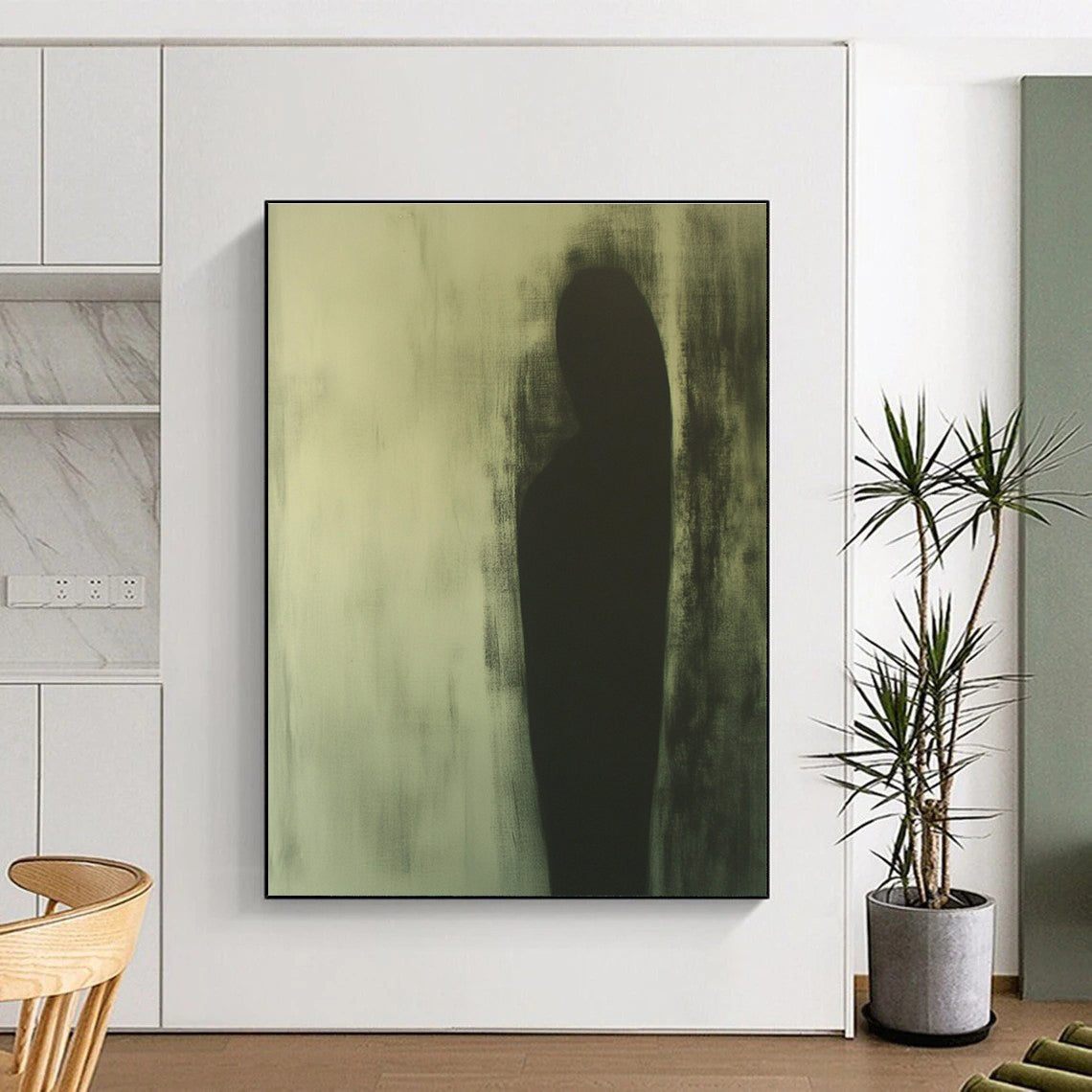 Black Silhouette Abstract Painting of Mysterious Form GAB0126