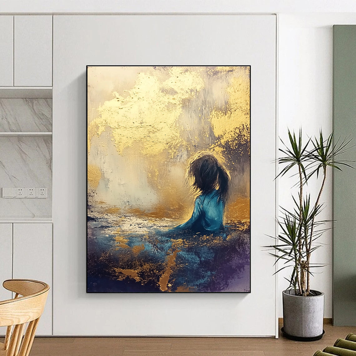 Girl in Golden Light Abstract Painting for Serene Bedrooms GAB0794