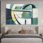 Green and Yellow Geometric Abstract Painting with Structural Harmony ABS411