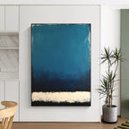 Deep Blue with White and Black Bands Abstract Painting with Layered Depth WINK027