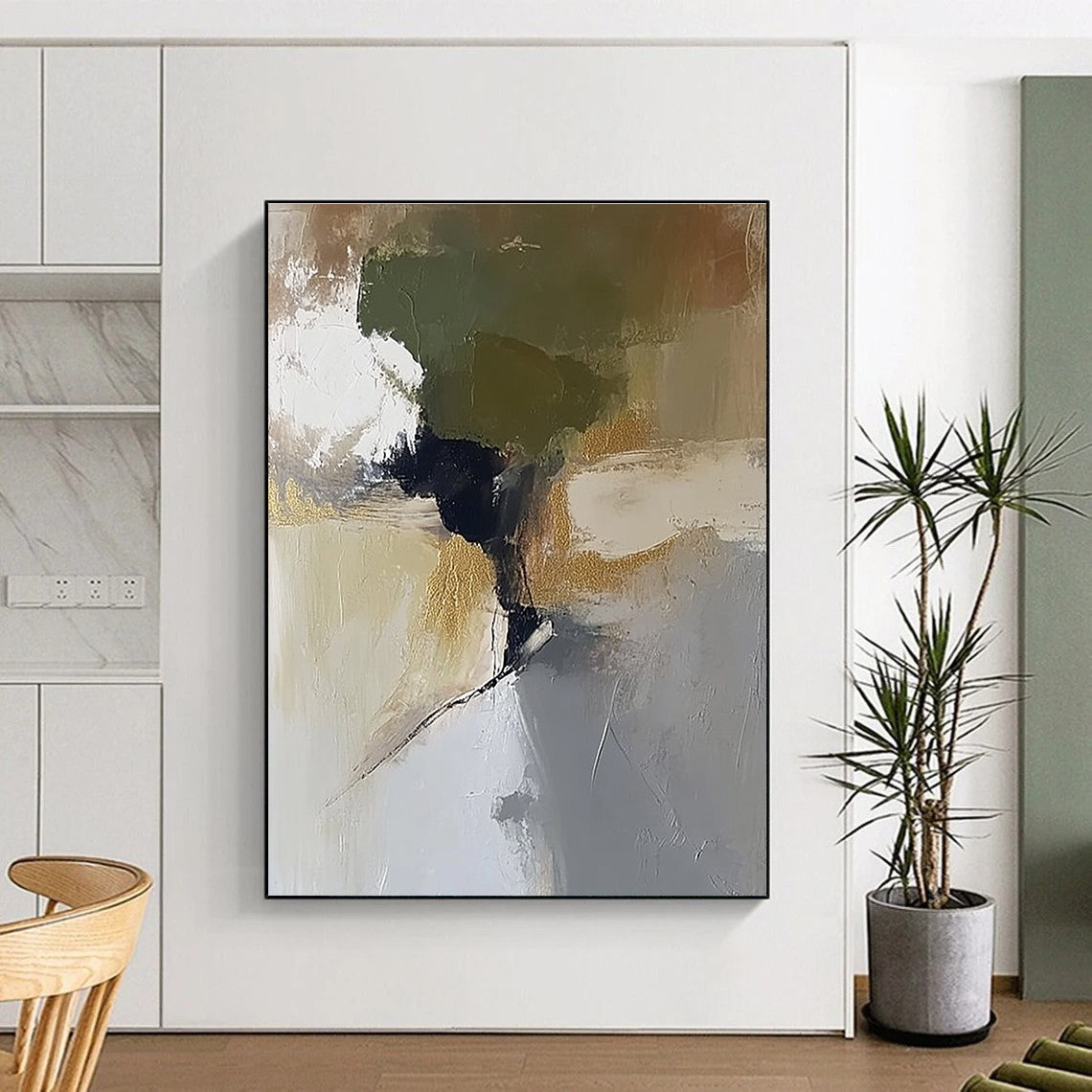 Green - Gold Abstract Fusion Painting with Subtle Elegance WINK434