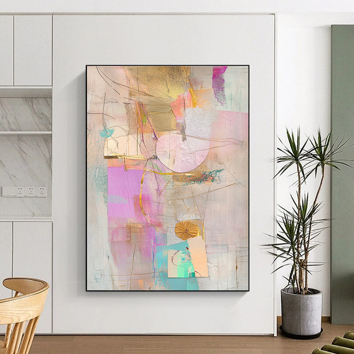 Pastel Collage with Gold Abstract Painting with Delicate Opulence WINK199