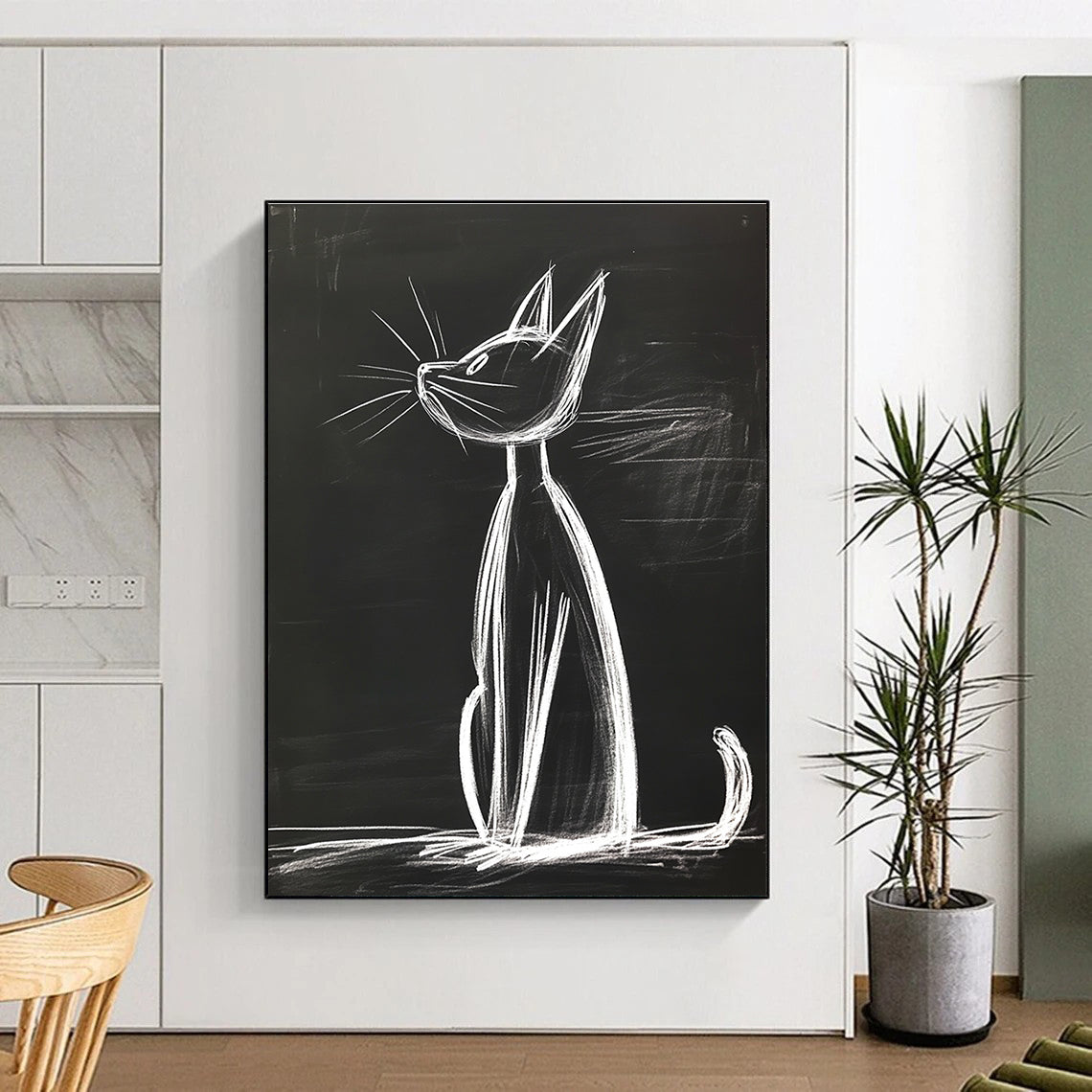 Chalk Cat Drawing Playful Street - Art - Inspired Abstract Painting GAB0342